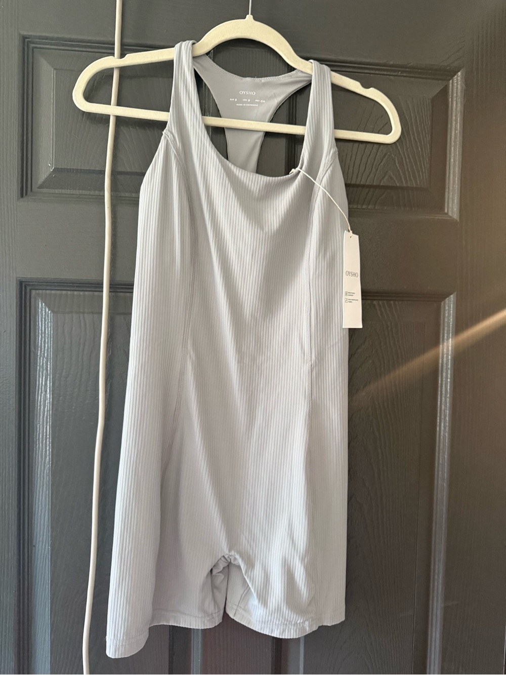 Grey Ribbed Racerback Romper Jumpsuit - Picture 4 of 6